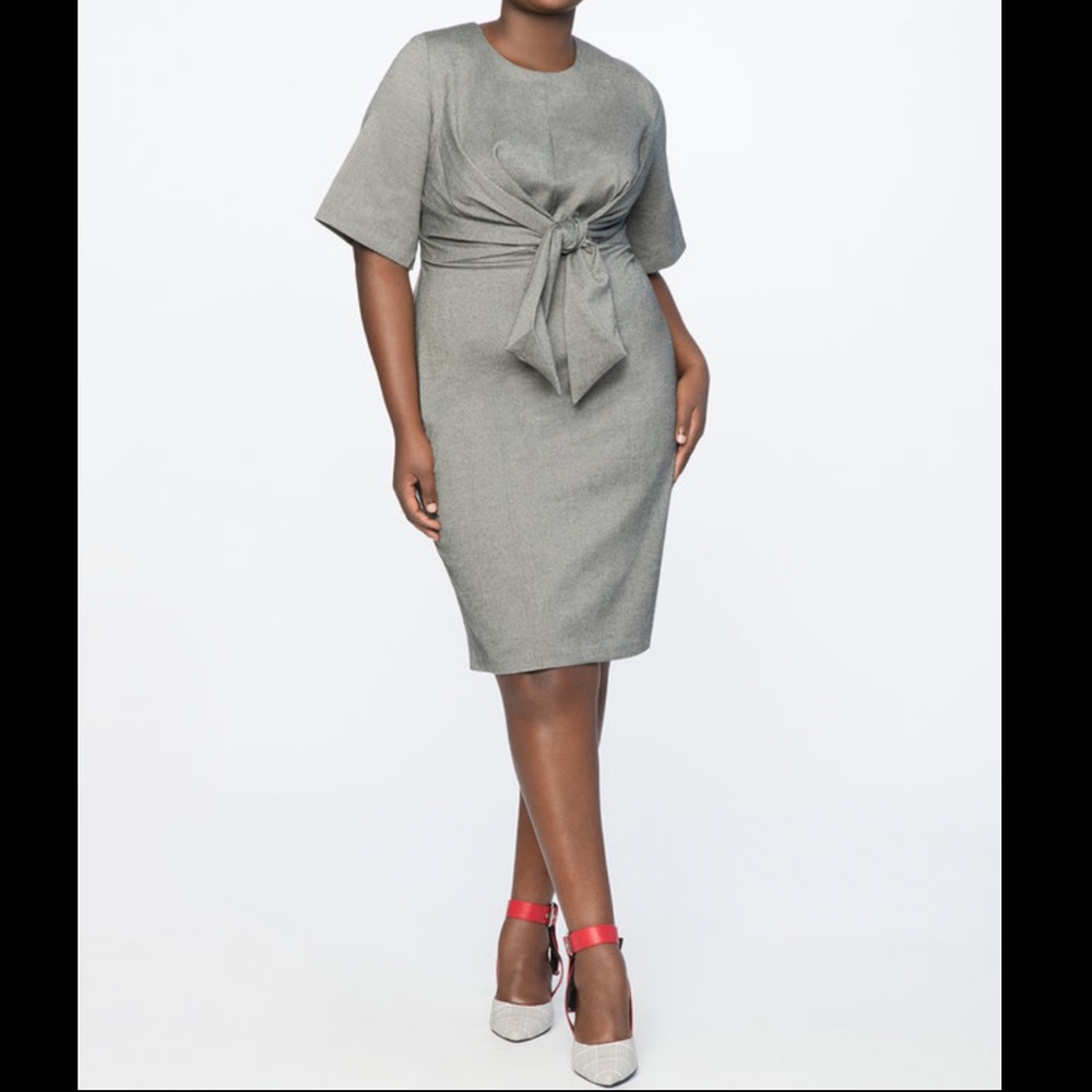 Eloquii gray Tie Front Work Dress shift size 14